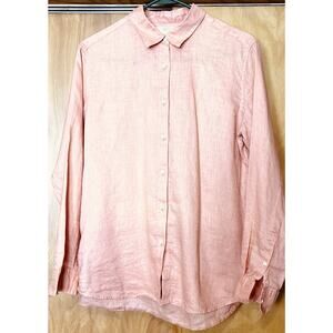 Mens Uniqlo sz M 100% Linen Pinky Orange LS Button Up Shirt
